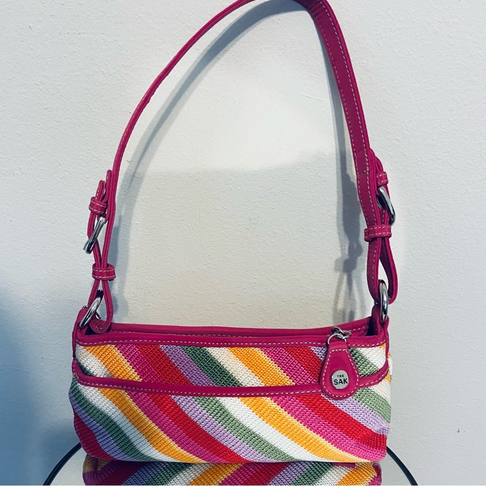 The Sak Pink Multicolor Diagonal Stripe Shoulder Bag